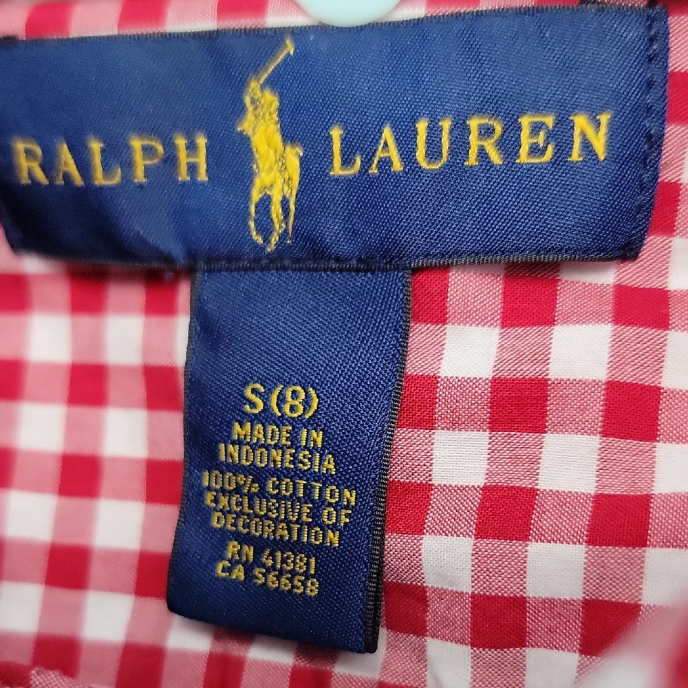 Ralph Lauren Gingham Shirt Red White Long Sleeve Button Down Collar Size Small 8